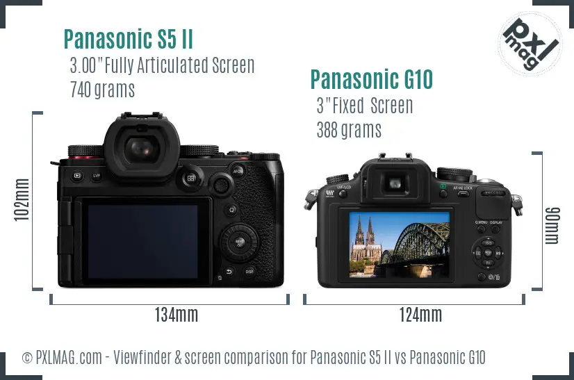 Panasonic S5 II vs Panasonic G10 Screen and Viewfinder comparison Panasonic S5 II vs Panasonic G10 Screen and Viewfinder comparison