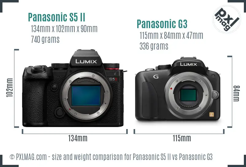 Panasonic S5 II vs Panasonic G3 size comparison