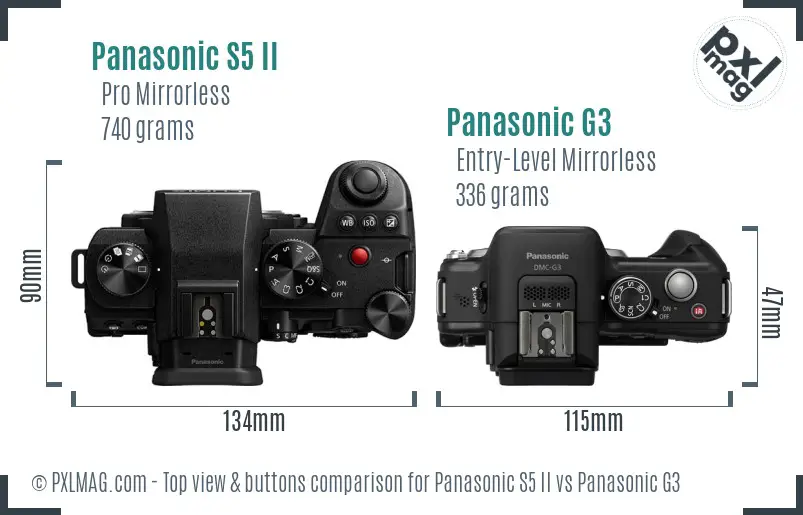 Panasonic S5 II vs Panasonic G3 top view buttons comparison