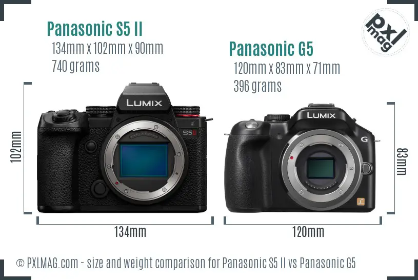 Panasonic S5 II vs Panasonic G5 size comparison