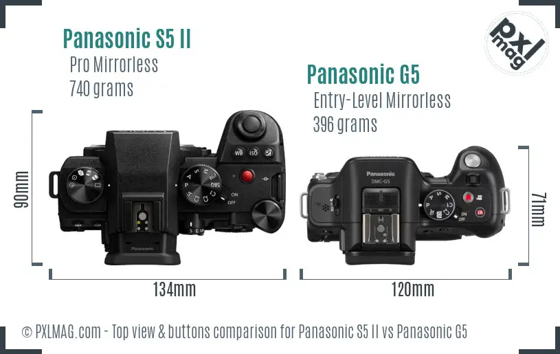 Panasonic S5 II vs Panasonic G5 top view buttons comparison