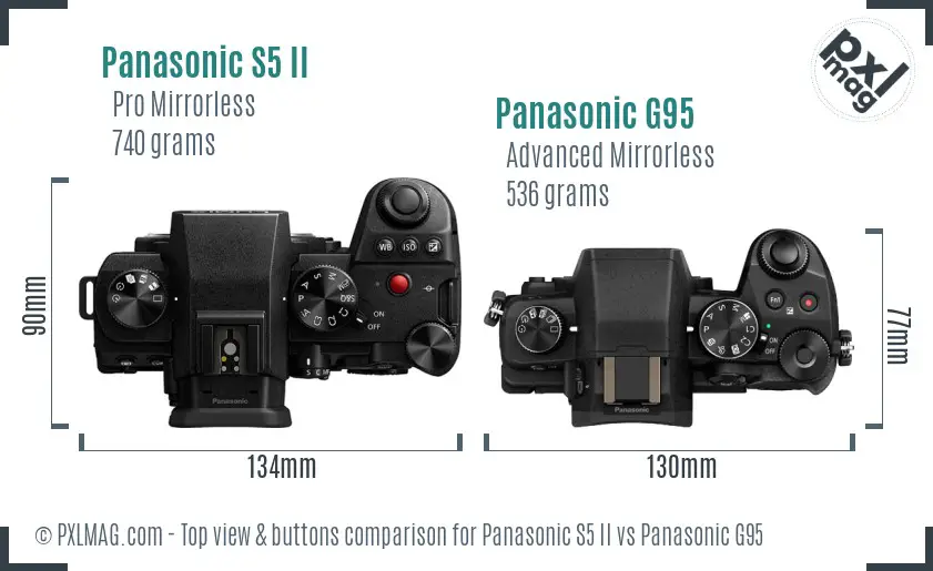 Panasonic S5 II vs Panasonic G95 top view buttons comparison