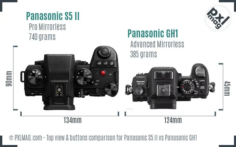 Panasonic S5 II vs Panasonic GH1 top view buttons comparison