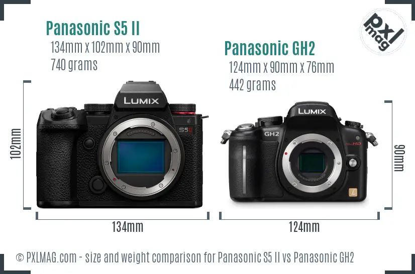 Panasonic S5 II vs Panasonic GH2 size comparison