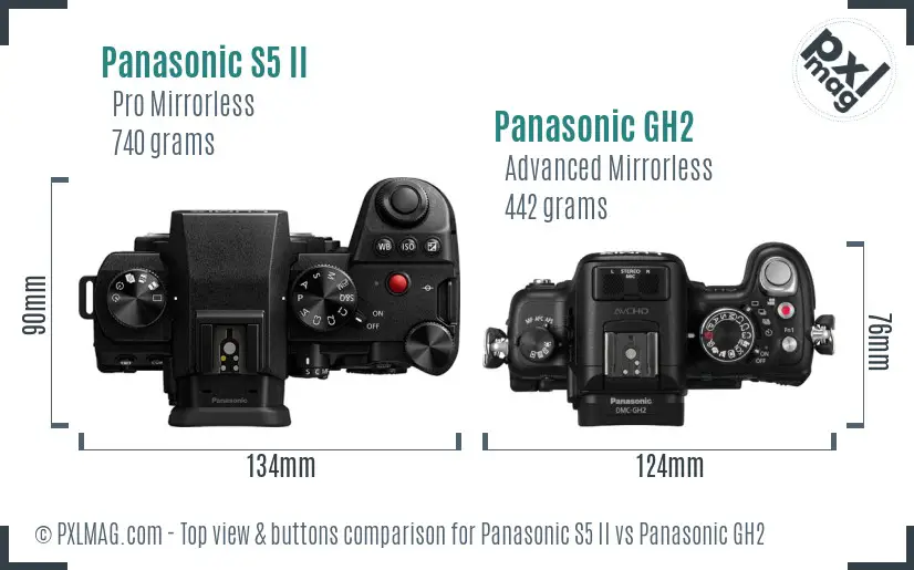 Panasonic S5 II vs Panasonic GH2 top view buttons comparison