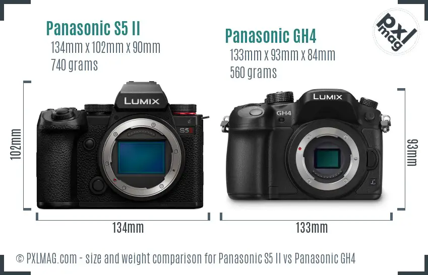 Panasonic S5 II vs Panasonic GH4 size comparison