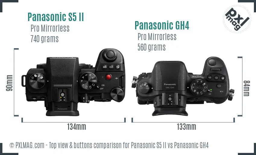 Panasonic S5 II vs Panasonic GH4 top view buttons comparison