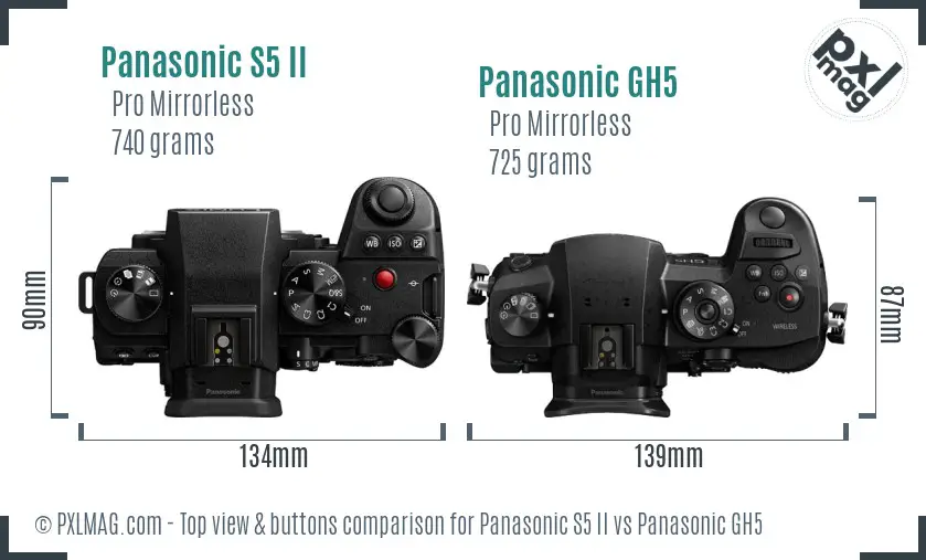 Panasonic S5 II vs Panasonic GH5 top view buttons comparison