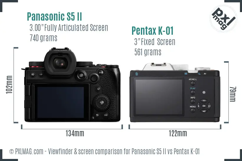Panasonic S5 II vs Pentax K-01 Screen and Viewfinder comparison Panasonic S5 II vs Pentax K-01 Screen and Viewfinder comparison