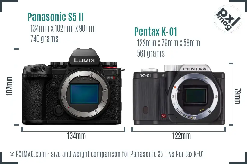 Panasonic S5 II vs Pentax K-01 size comparison Panasonic S5 II vs Pentax K-01 size comparison