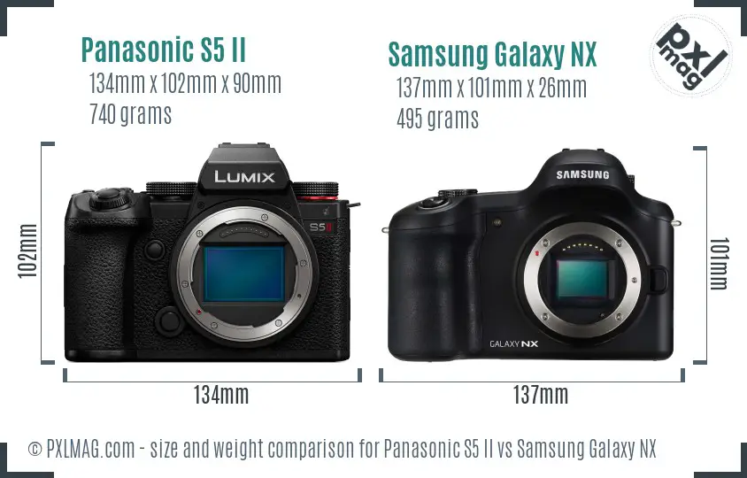 Panasonic S5 II vs Samsung Galaxy NX size comparison