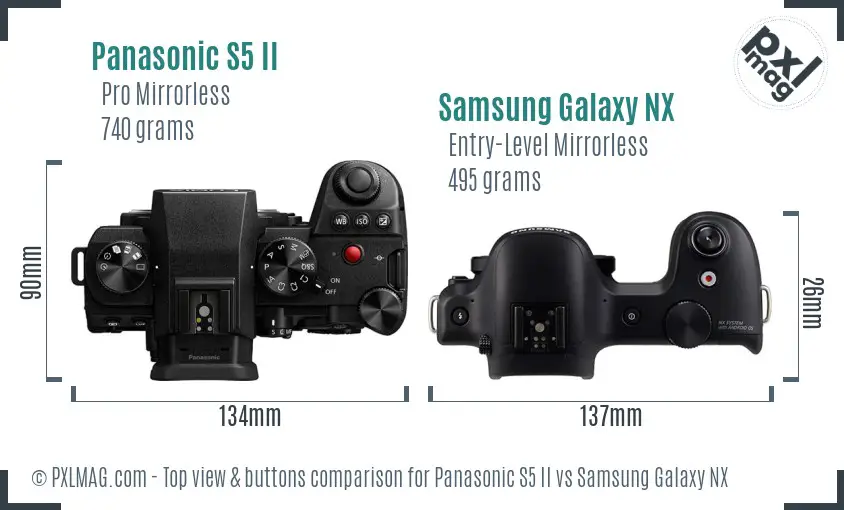 Panasonic S5 II vs Samsung Galaxy NX top view buttons comparison