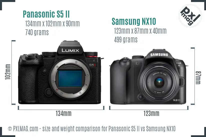 Panasonic S5 II vs Samsung NX10 size comparison Panasonic S5 II vs Samsung NX10 size comparison