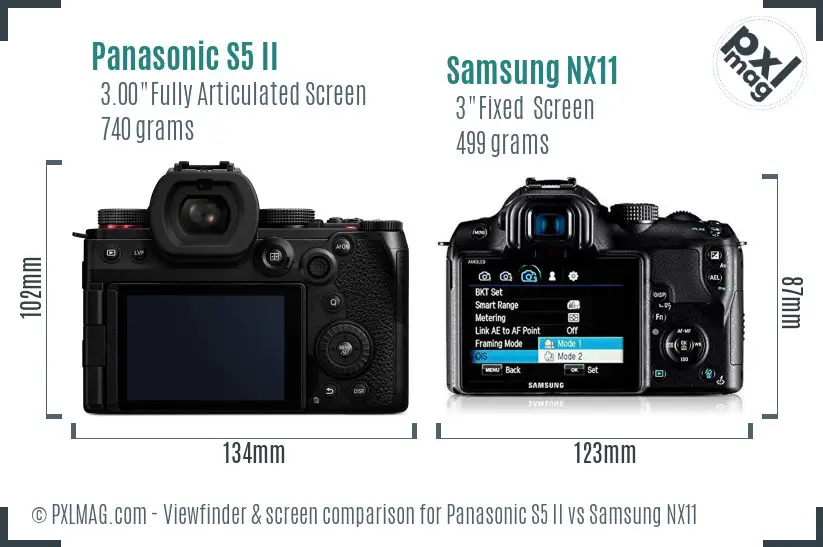 Panasonic S5 II vs Samsung NX11 Screen and Viewfinder comparison Panasonic S5 II vs Samsung NX11 Screen and Viewfinder comparison