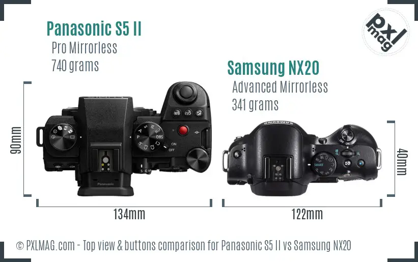 Panasonic S5 II vs Samsung NX20 top view buttons comparison