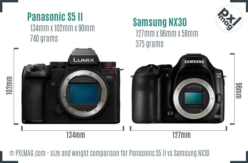 Panasonic S5 II vs Samsung NX30 size comparison