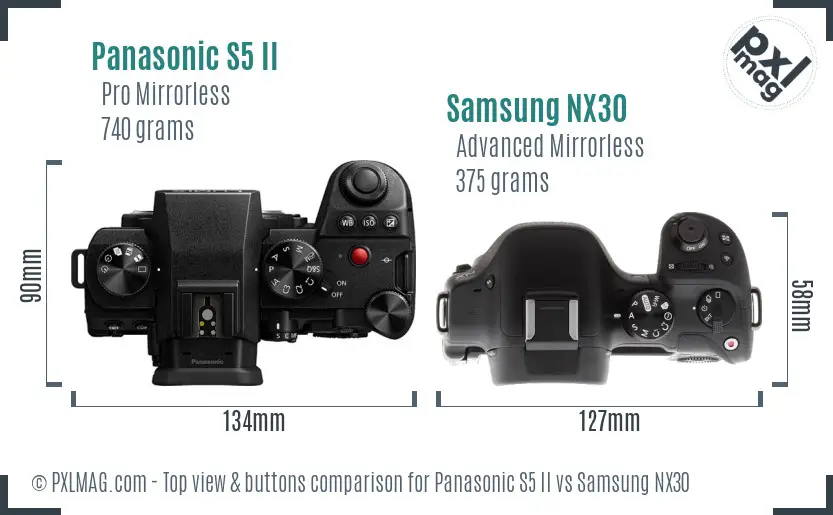 Panasonic S5 II vs Samsung NX30 top view buttons comparison