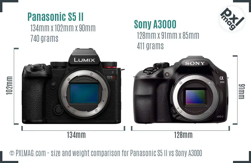 Panasonic S5 II vs Sony A3000 size comparison