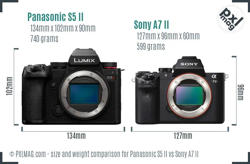 Panasonic S5 II vs Sony A7 II size comparison