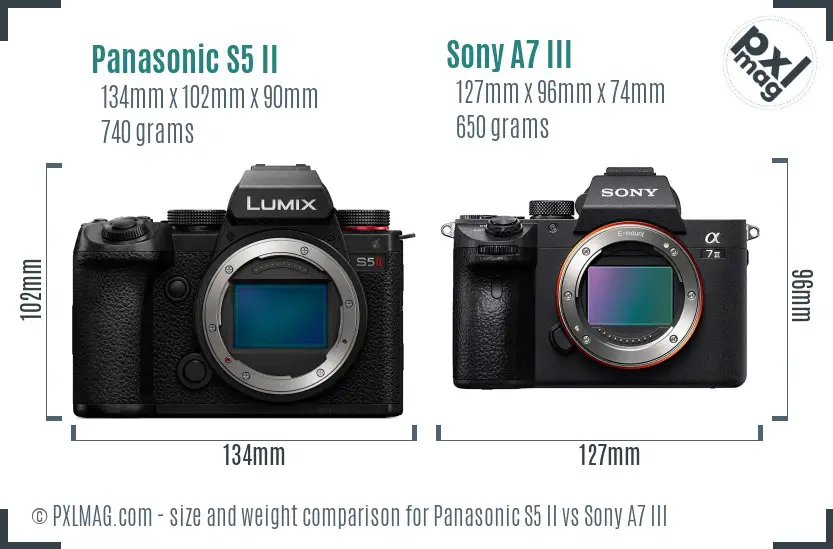 Panasonic S5 II vs Sony A7 III size comparison