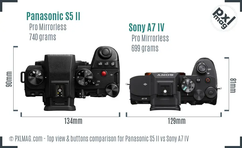 Panasonic S5 II vs Sony A7 IV top view buttons comparison