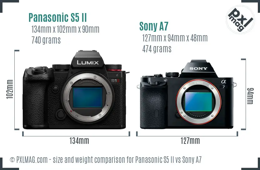 Panasonic S5 II vs Sony A7 size comparison