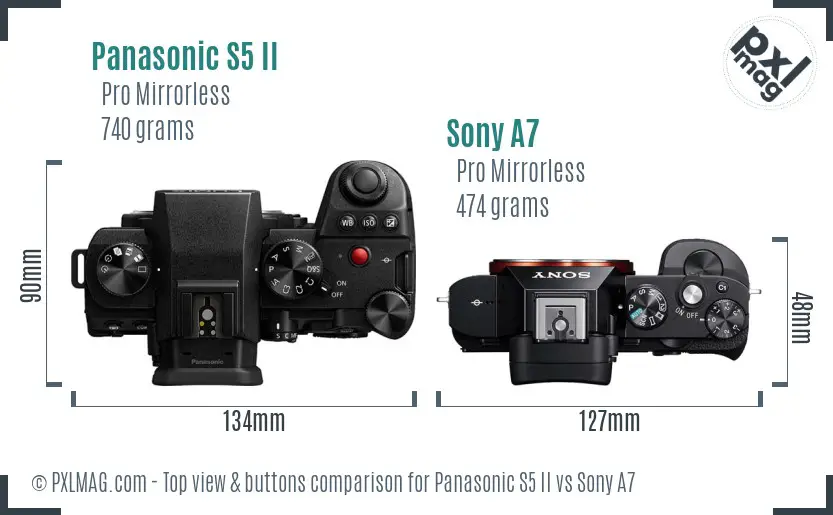 Panasonic S5 II vs Sony A7 top view buttons comparison