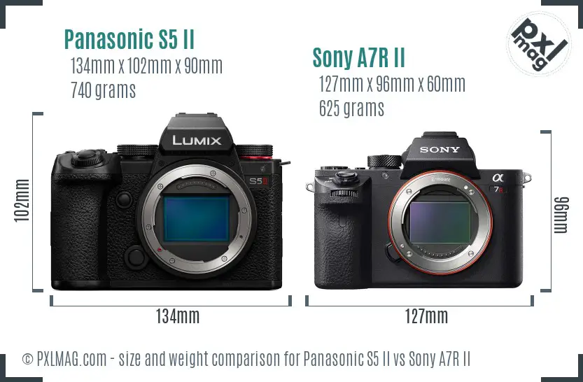 Panasonic S5 II vs Sony A7R II size comparison