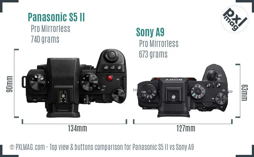 Panasonic S5 II vs Sony A9 top view buttons comparison