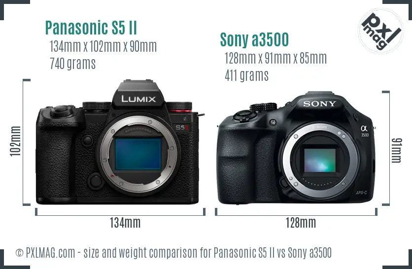 Panasonic S5 II vs Sony a3500 size comparison