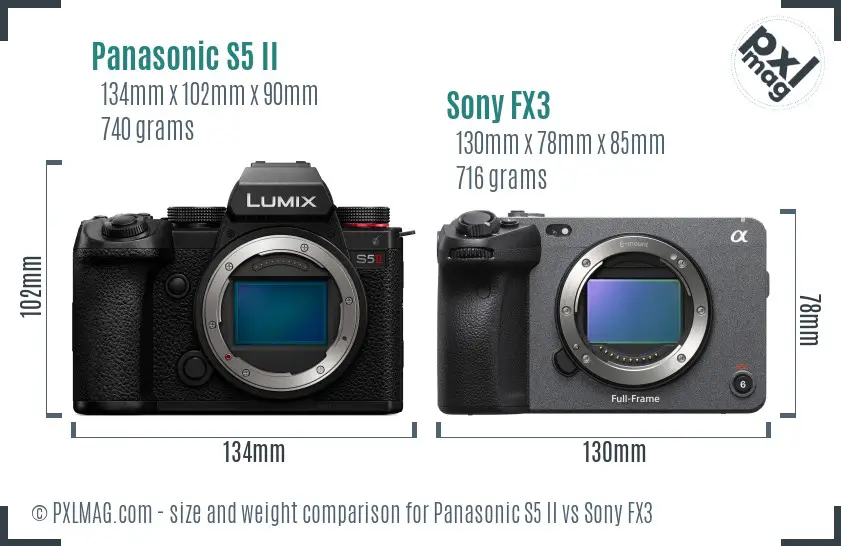 Panasonic S5 II vs Sony FX3 size comparison