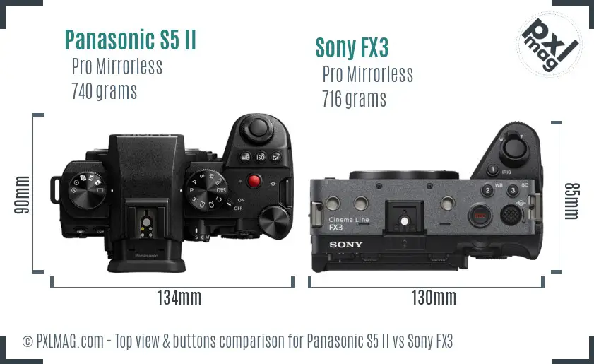 Panasonic S5 II vs Sony FX3 top view buttons comparison