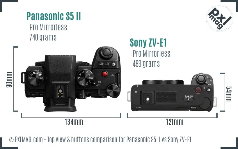 Panasonic S5 II vs Sony ZV-E1 top view buttons comparison