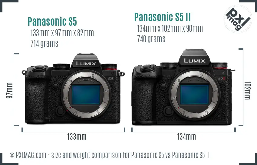 Panasonic S5 vs Panasonic S5 II size comparison