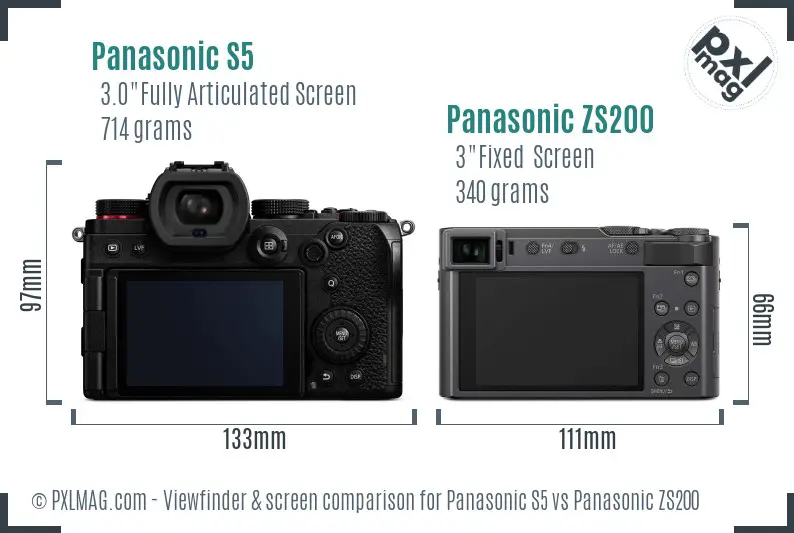 Panasonic S5 vs Panasonic ZS200 Screen and Viewfinder comparison