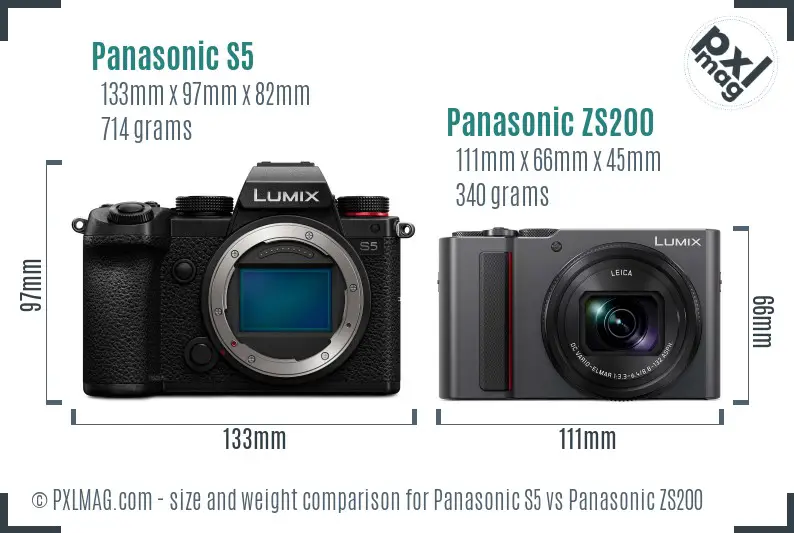 Panasonic S5 vs Panasonic ZS200 size comparison