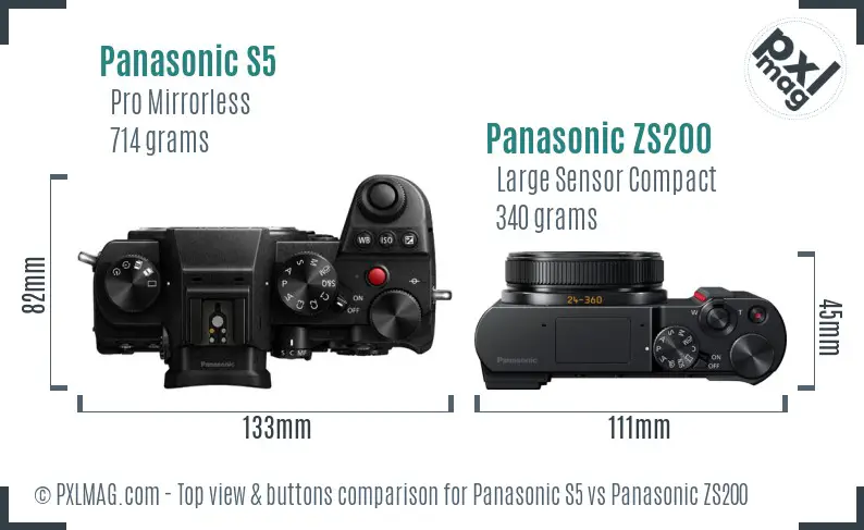 Panasonic S5 vs Panasonic ZS200 top view buttons comparison