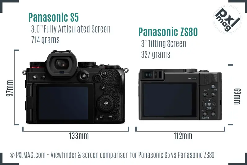 Panasonic S5 vs Panasonic ZS80 Screen and Viewfinder comparison