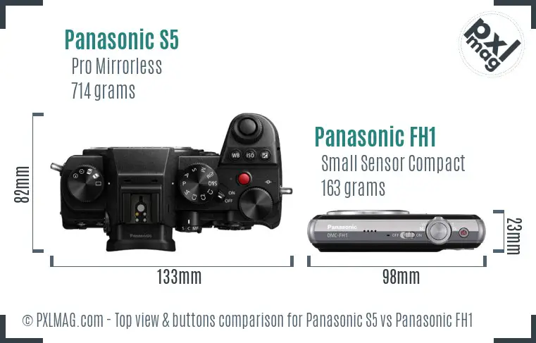 Panasonic S5 vs Panasonic FH1 top view buttons comparison