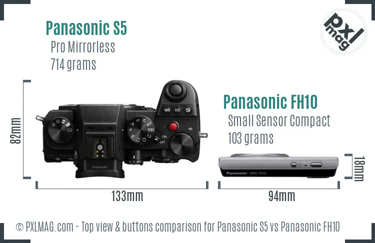 Panasonic S5 vs Panasonic FH10 top view buttons comparison