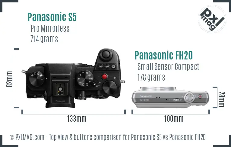 Panasonic S5 vs Panasonic FH20 top view buttons comparison