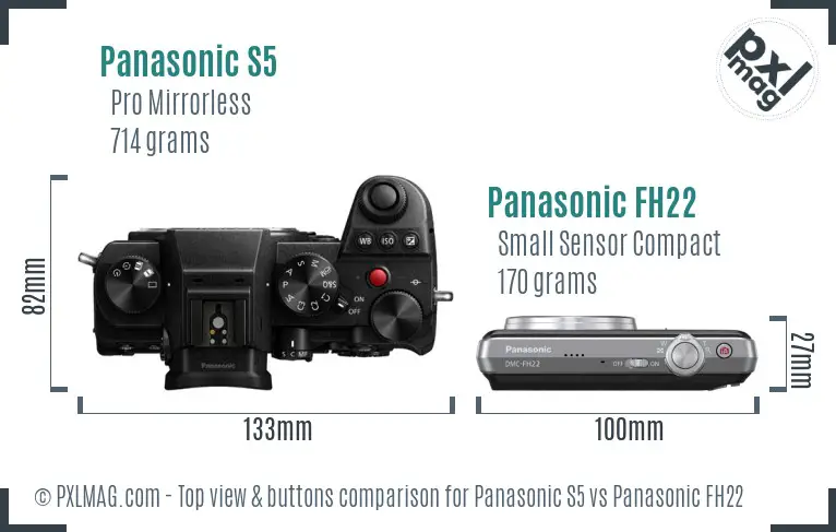 Panasonic S5 vs Panasonic FH22 top view buttons comparison