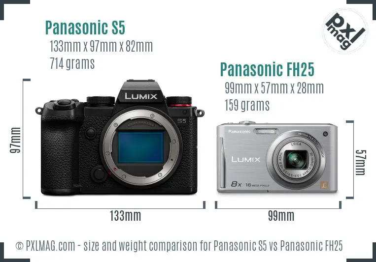 Panasonic S5 vs Panasonic FH25 size comparison