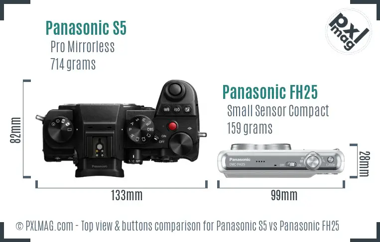 Panasonic S5 vs Panasonic FH25 top view buttons comparison