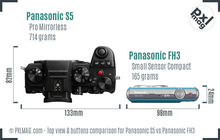 Panasonic S5 vs Panasonic FH3 top view buttons comparison