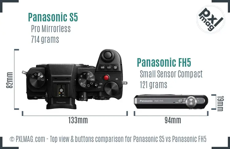 Panasonic S5 vs Panasonic FH5 top view buttons comparison