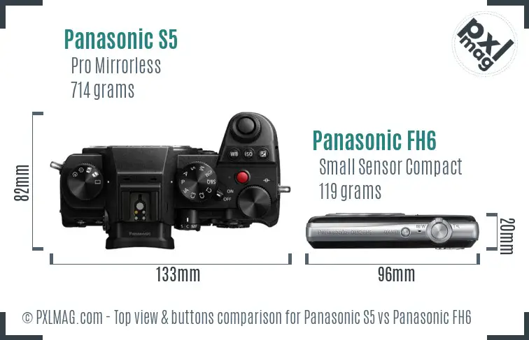 Panasonic S5 vs Panasonic FH6 top view buttons comparison