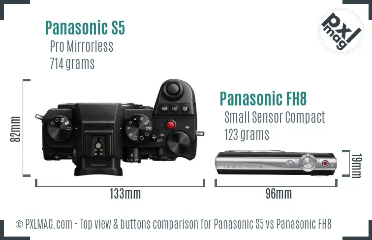 Panasonic S5 vs Panasonic FH8 top view buttons comparison