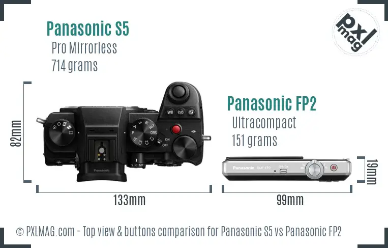 Panasonic S5 vs Panasonic FP2 top view buttons comparison