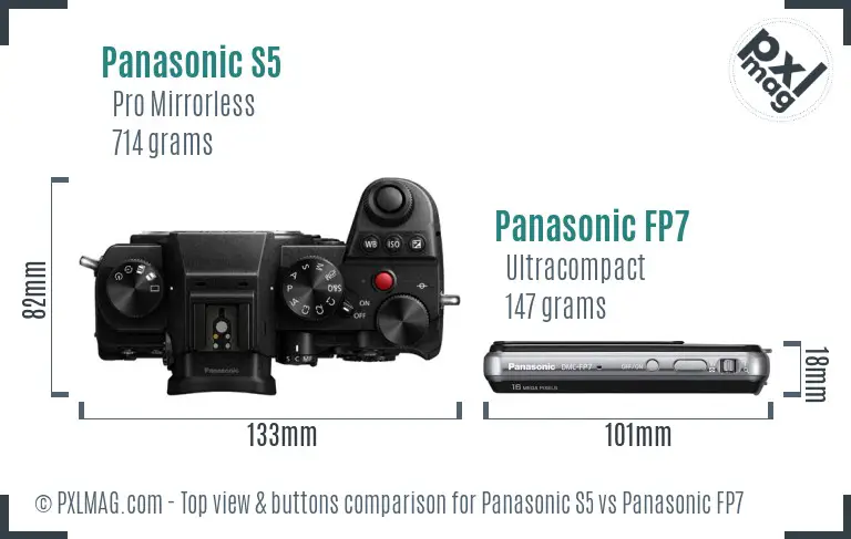 Panasonic S5 vs Panasonic FP7 top view buttons comparison